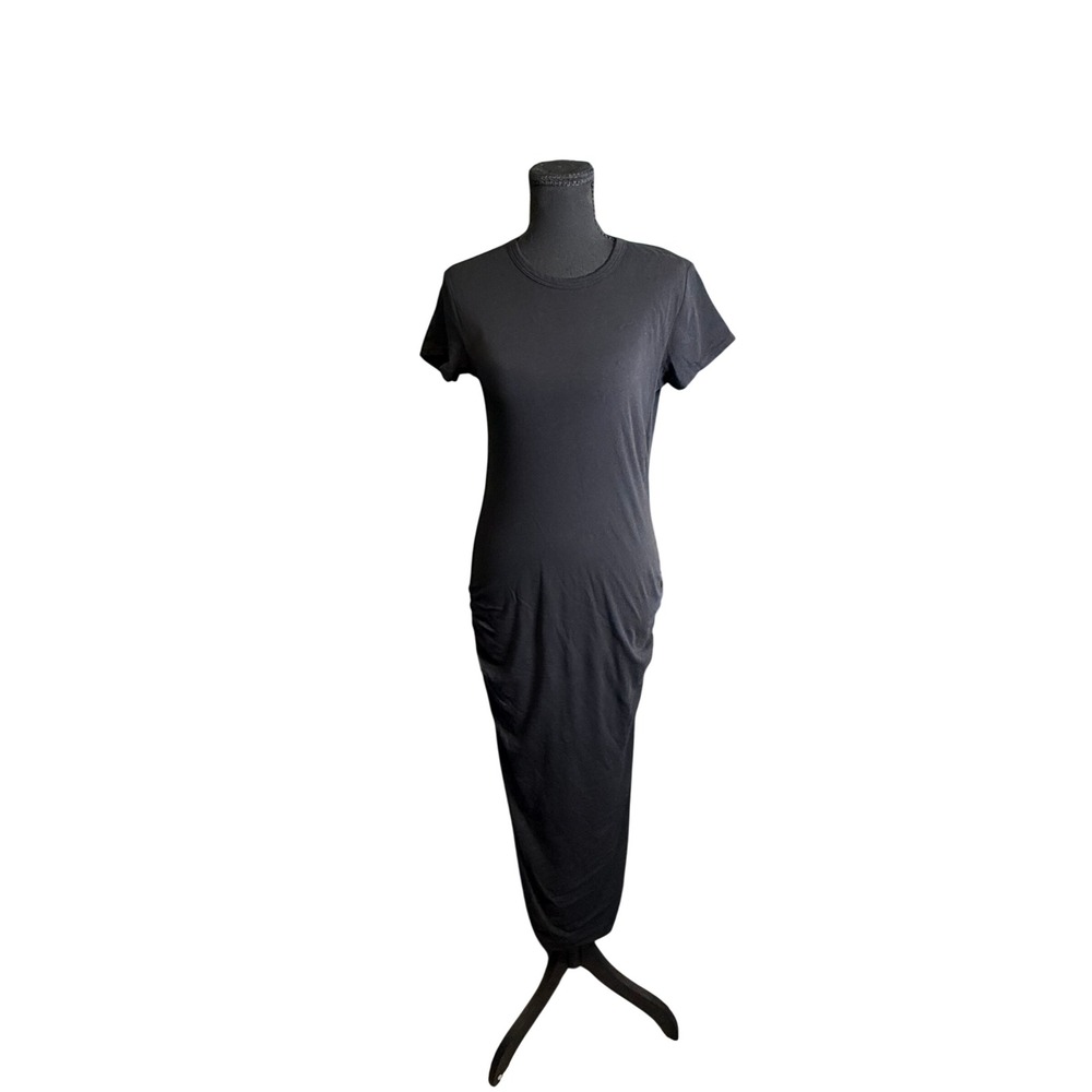 James Perse Ruched T-shirt Maxi Dress Womens Large 3 Black Excellent WJE6035